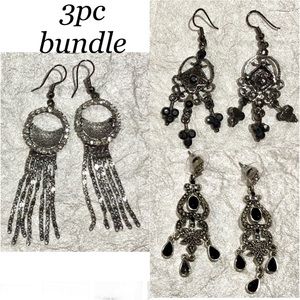 3pc bundle dangling rhinestone earrings 3 different styles silver/black